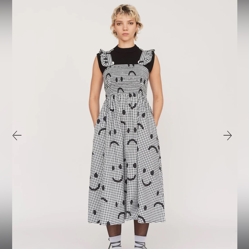 Lazy Oaf Happy Sad Gingham Shirred Dress